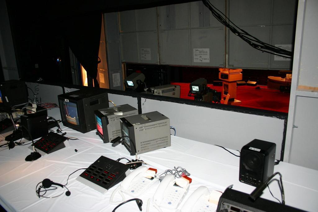 The control room behind the debate stage.