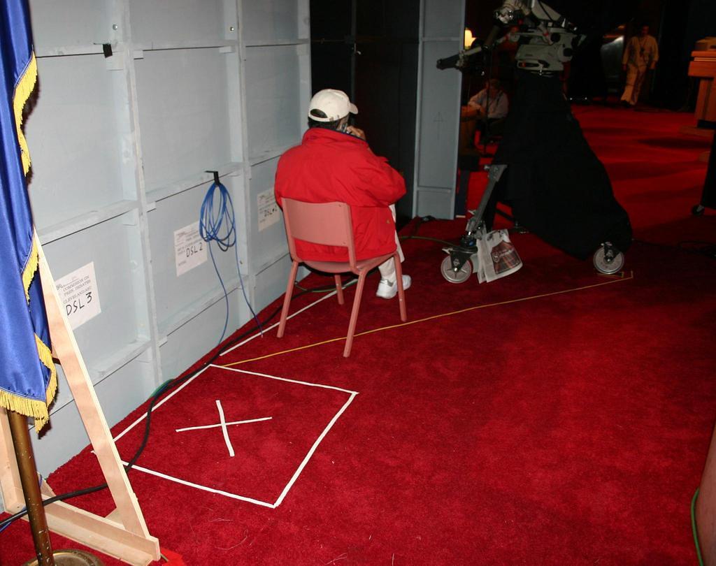 "X" marks the spot President Bush will stand before walking on stage