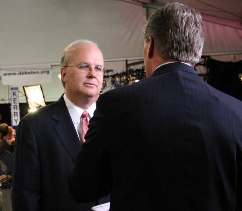 Karl Rove being interviewed by CNN in the spin alley of the press tent, post debate