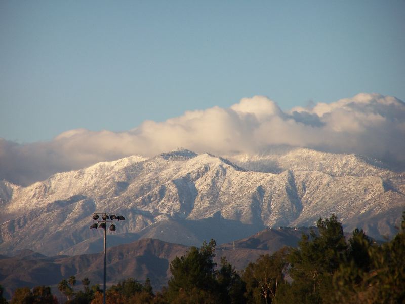 the snowy San Gabriel Mts as seen from our yard