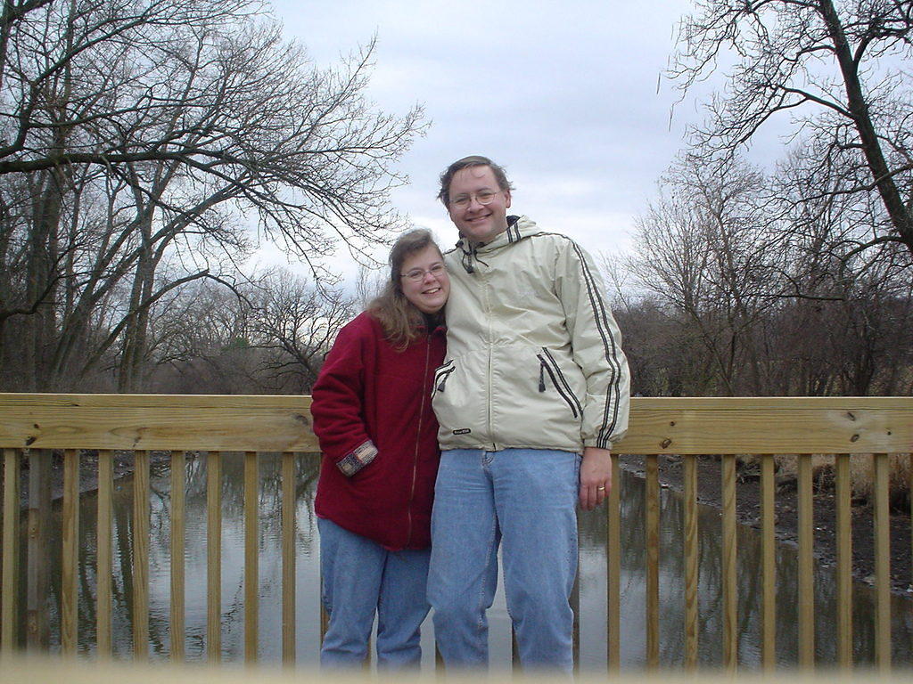 Gretchen and Tim on a bridge over the river by the lodge.  This was taken with the delay feature on my new Sony Cyber-shot U-30