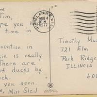 Postcard from Mrs Steil (Kindergarten teacher) 1977 B side