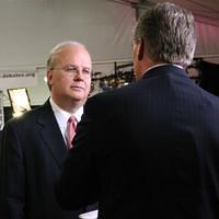 Karl Rove being interviewed by CNN in the spin alley of the press tent, post debate