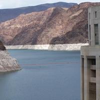 The white rock shows how low the water level is in Lake Mead (the largest man-made lake)